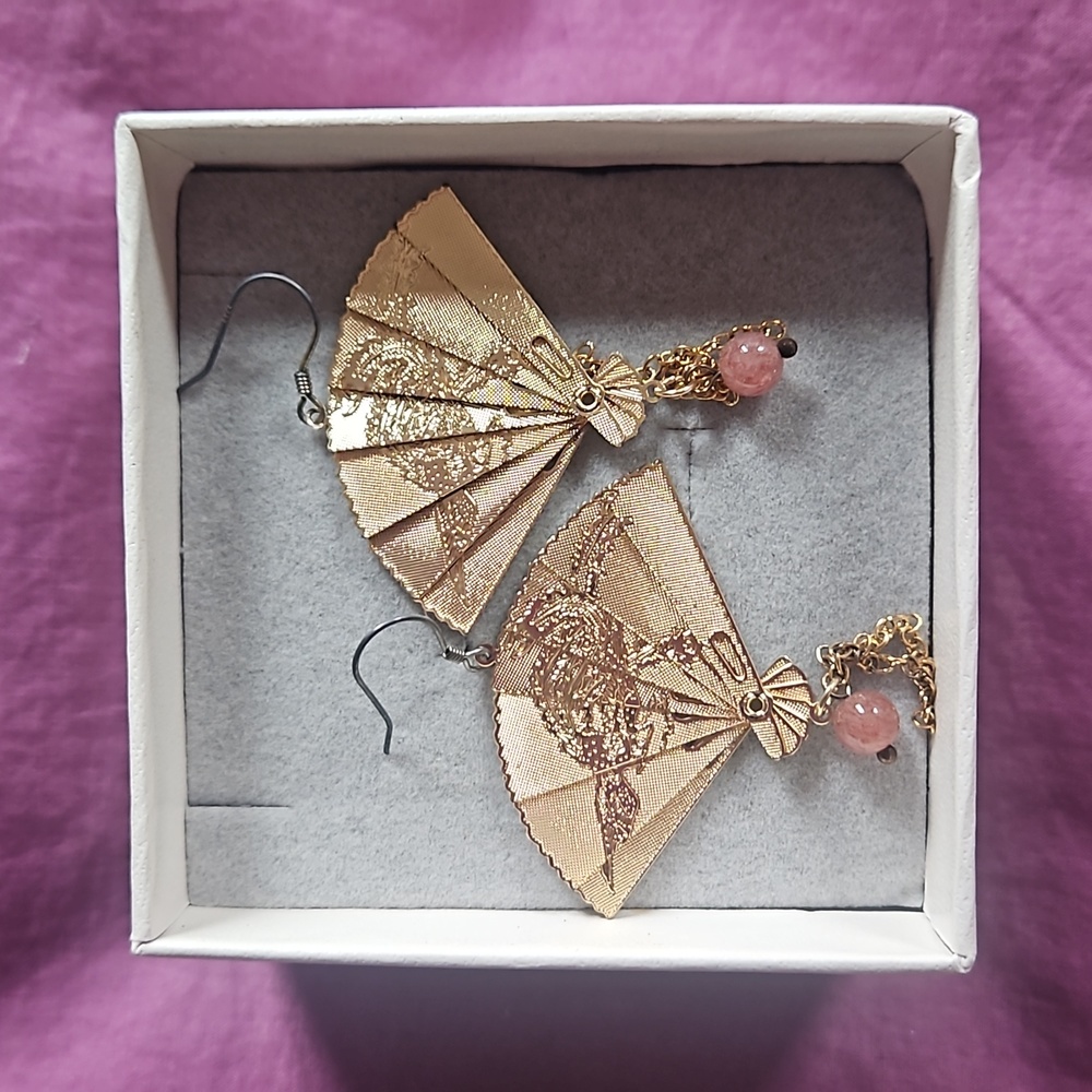 Delicate Goldtone Fan Earrings in Gift Box
